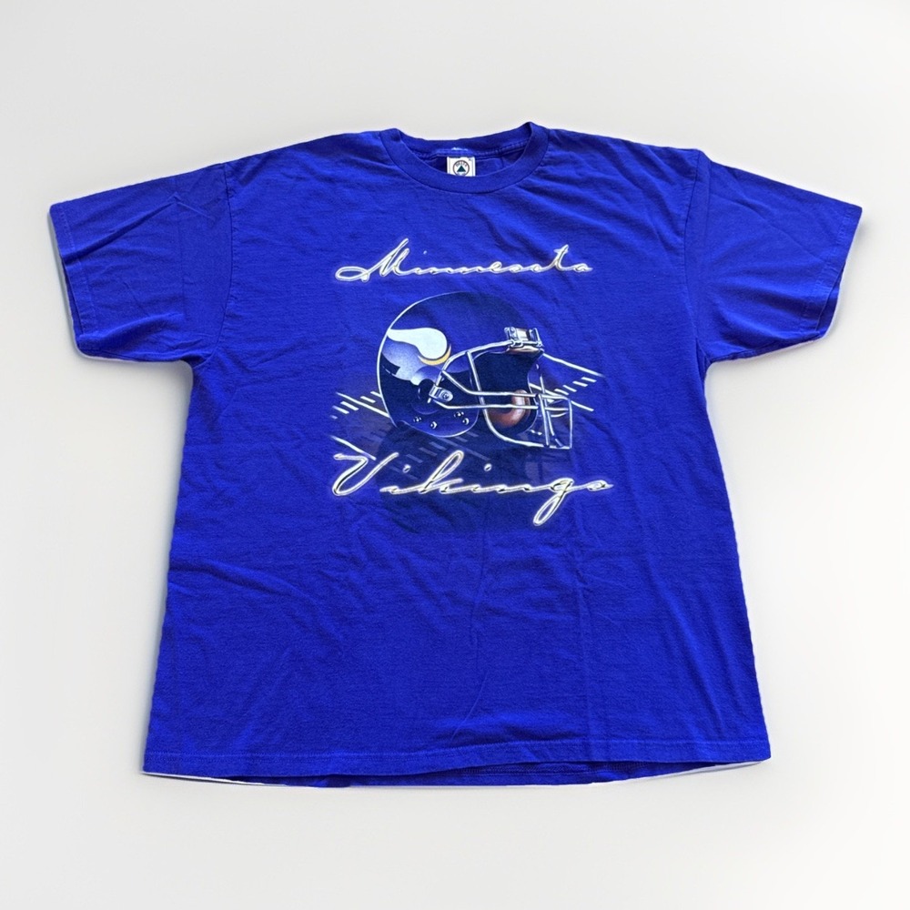 Vintage Minnesota Vikings Shirt Mens XL Purple Cotton‎ NFL 90s Y2K Helmet Logo